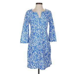 Aryeh Anthropologie V Neck Dress Small Tropical Floral Island  Stretch Blue